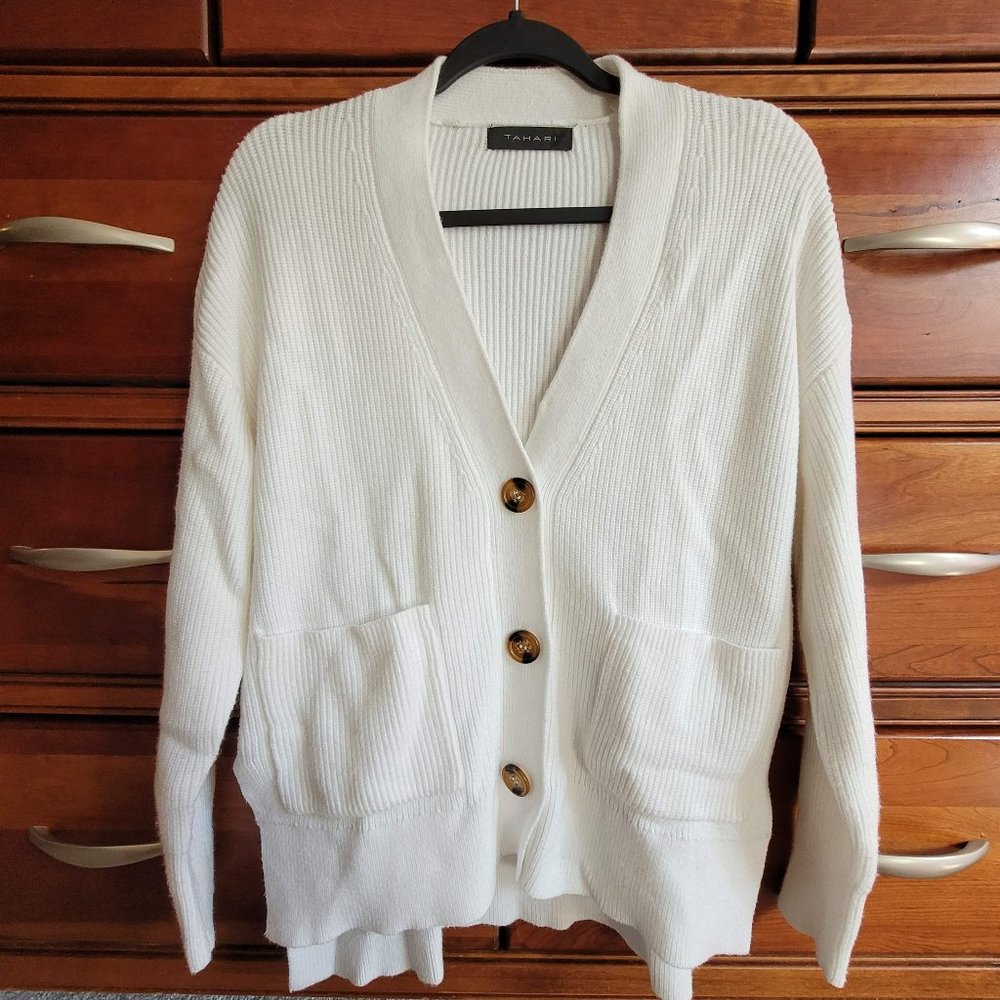 NWT Tahari Oversized Cardigan Sweater, White, Size S